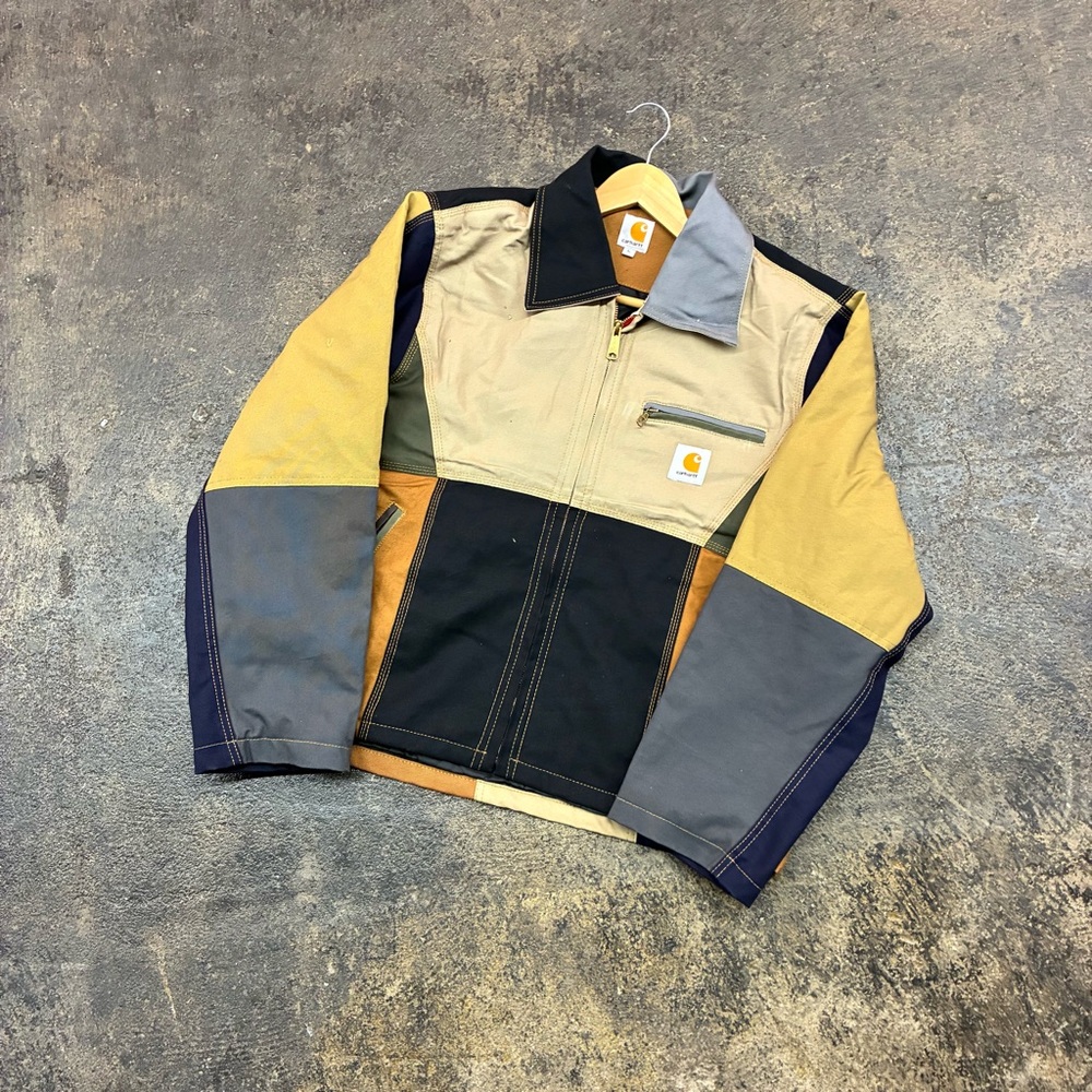 Vtg Custom Carhartt Upcycled multicoloured Work wear Detroit jacket sz Large